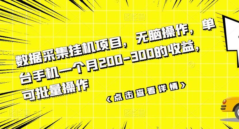 【副业3442期】数据采集挂机项目，可批量操作，单台手机月入200-300