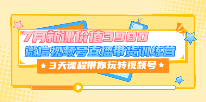 视频号怎么直播带货：3天课程带你玩转视频号，7月新课价值3980（全套视频）