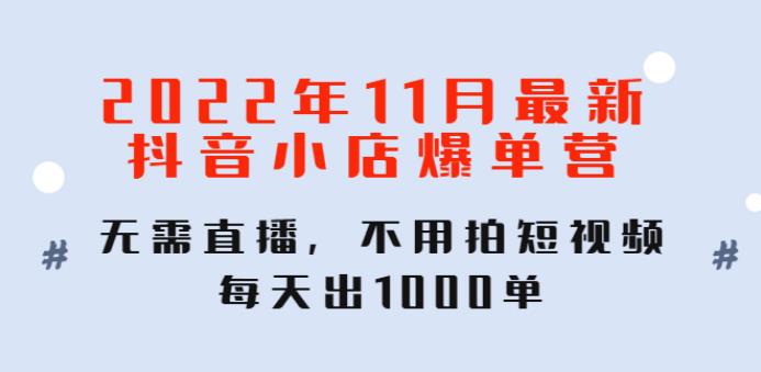 抖音小店怎么运营：2022年11月最新抖音小店爆单营：无需直播拍短视频，日出1000单