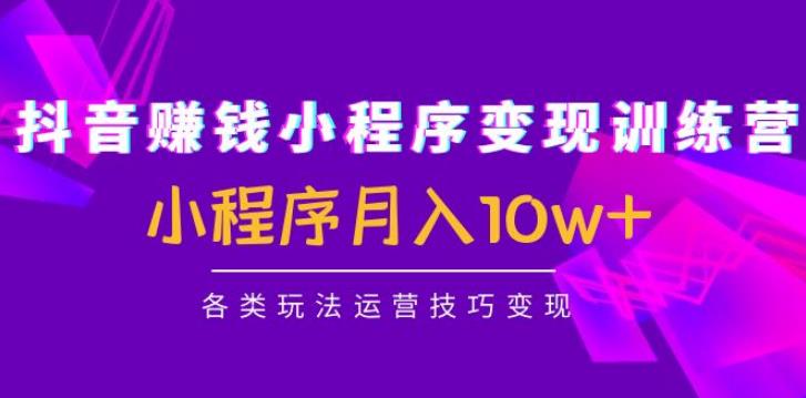 抖音小程序怎么赚钱：月入10w+抖音赚钱小程序变现训练营