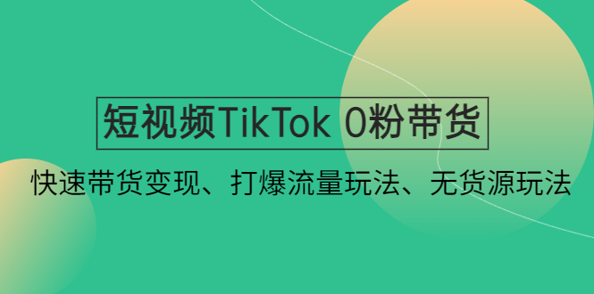 短视频TikTok怎么赚钱： 0粉带货快速变现、打爆流量无货源教程